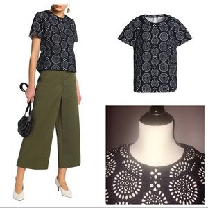 Michael Kors layered laser cut jersey and mesh top